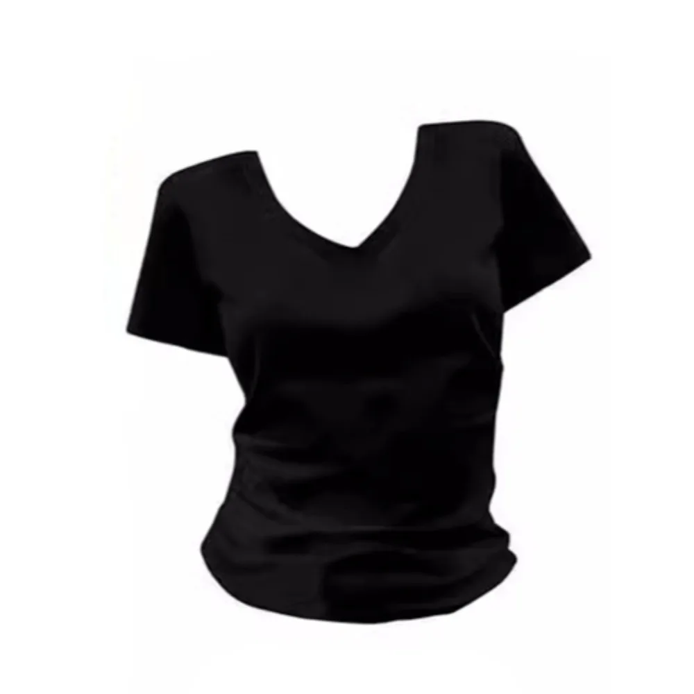 

Повседневный пуловер с коротким рукавом, футболка в корейском стиле, облегающий укороченный топ Y2K, женские простые шикарные базовые футболки с v-образным вырезом, летние