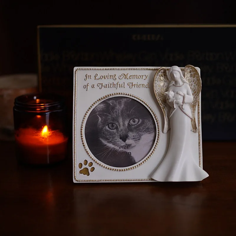 Home Ornament Angel Girl Blessing Cat Relief Retro 6 Inch Photo Frame Table Commemorative Picture Frame Ornament Gift Room Decor