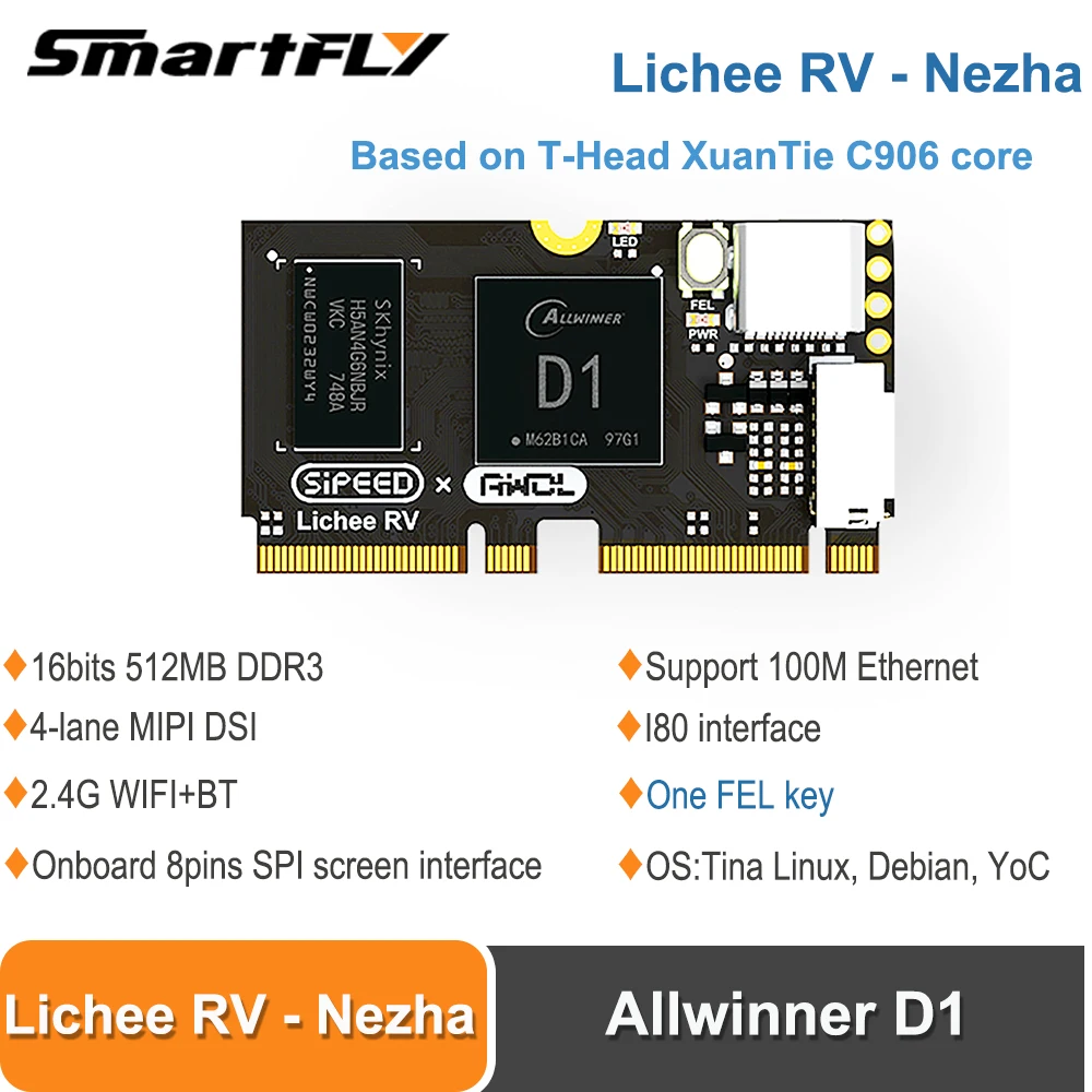 Sipeed Lichee RV Dock - Nezha C906 RISC-V Core Board Allwinner D1 chip 16bits 512MB DDR3 Supports Tina Linux, Debian, YoC