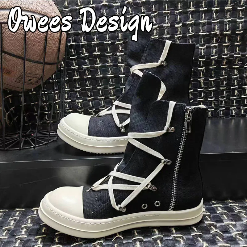 Owees Design Hip-hop Street Canvas Shoes Women Pentagram High Top Canvas Shoes Men Lace Up Leisure Shoes Designer Brand Sneakers