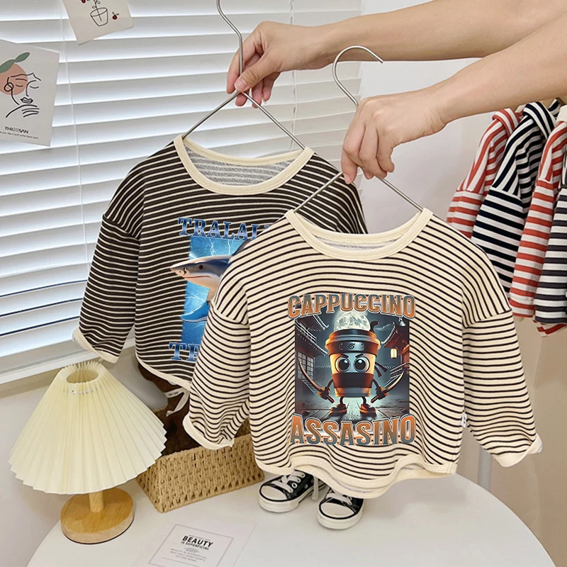 

Italian Brainrot Animals Kids Long-sleeved T-shirt Cappuccino Assassino Tee Top Sahur Funny Meme Sweatshirt Homewear Xmas Gift