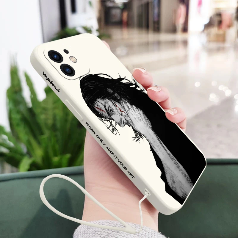 Vagabond Manga Phone Case For iPhone 15 14 13 12 11 Pro Max Mini X XR XS MAX SE20 8 7 6 6S Plus Silicone Cases with Hand Strap