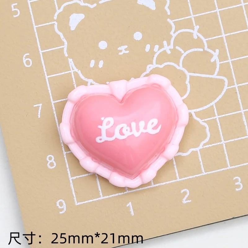 20pcs Kawaii Flatback Resin Cabochon Lovely Lace Love Hearts DIY Scrapbook Dollhouse Garden Decor Accessory Colorful Heart Shape