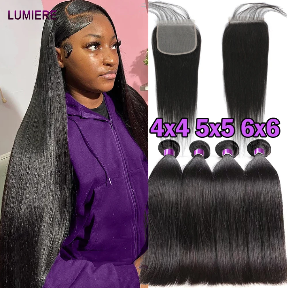 Bone Straight Bundle With Closure 5x5 6x6 HD Transparen Lace Closure And Bundle Unprocessed Raw Virgin Human Hair Bundle Wholesa