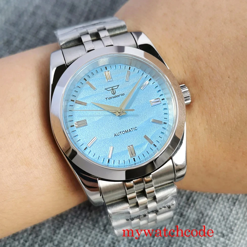 Tandorio Polish Bezel 36mm 39mm Mechanical Watch Men Dunes Dial S NH35 PT5000 904L Bracelet Silver Hand Waterproof 10atm no-date