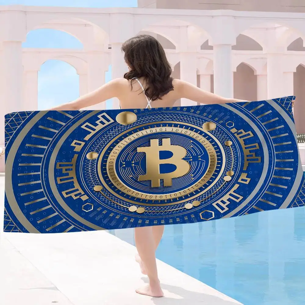 Popular Logo Bitcoin Microfiber Printed Beach Towel Mountain Climbing Yoga Beach Swimming Running Absorbent Soft Towel