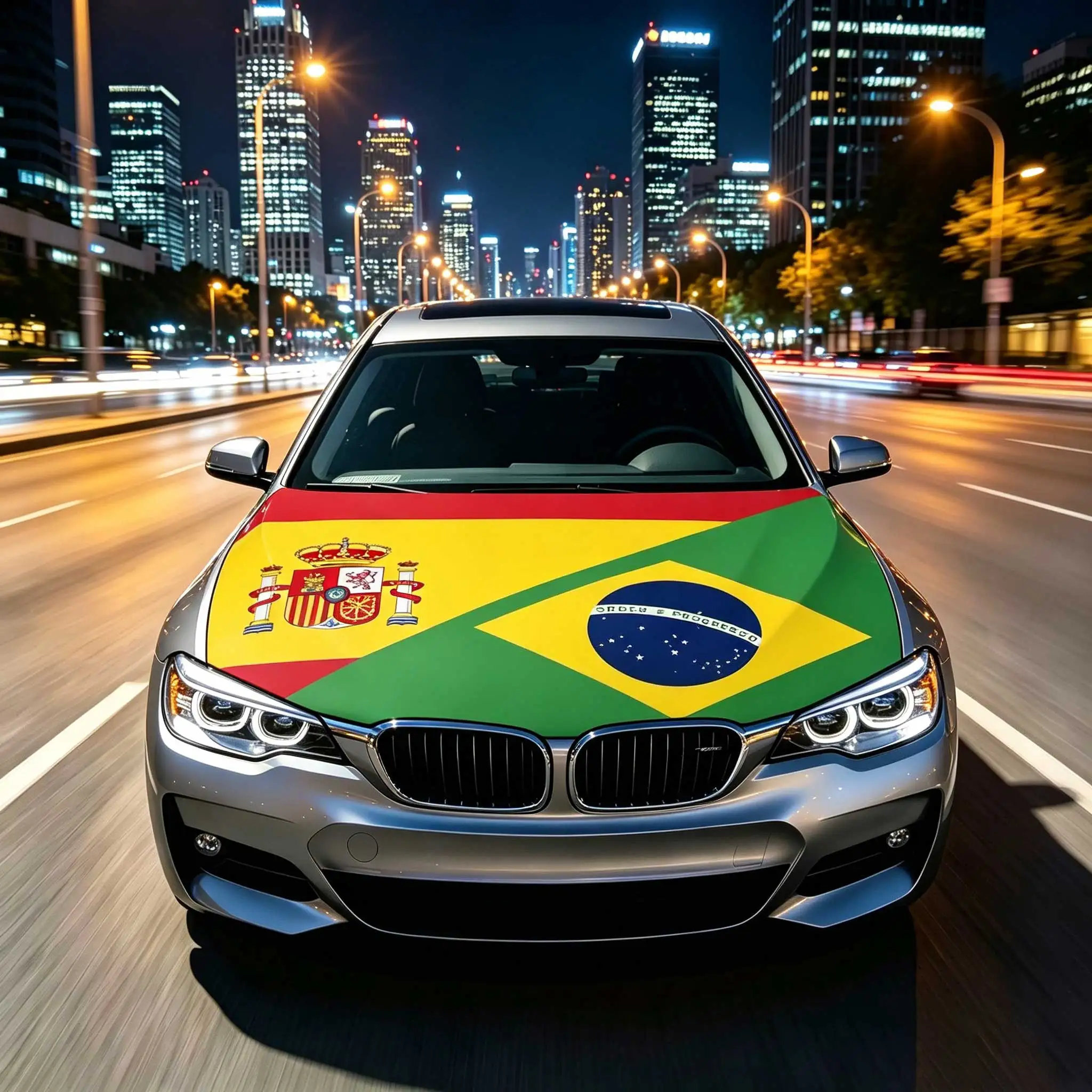 3.8x5.3fts Spain Brazil Together Friendship Flag Banner Car Hood Cover Flag Elastic Fabrics Engine Cover For Decoration
