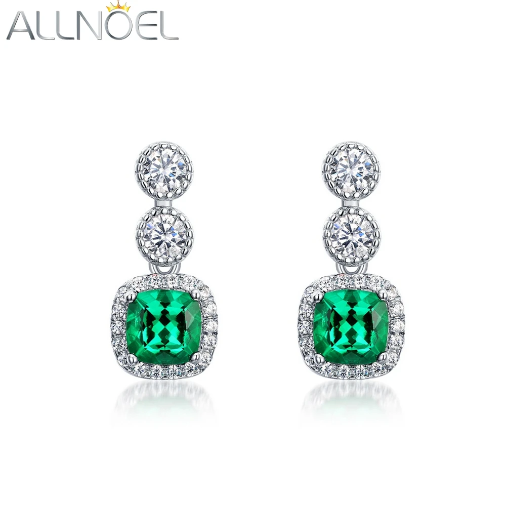 ALLNOEL Sterling Silver 925 Dangle Earrings For Women 0.98ct Lab Created Emerald Exquisite Wedding Anniversary Fine Jewelry Gift