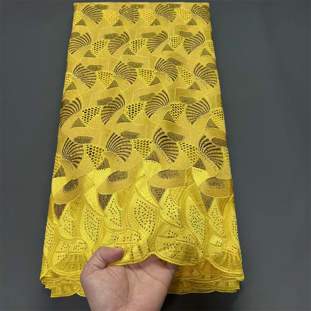 

Африканский нигерийский тюль, кружевная ткань 2025 для шитья платья, высокое качество, дамасский хлопок, чистая вышивка, свадебная вечеринка, 5 ярдов, PS0083