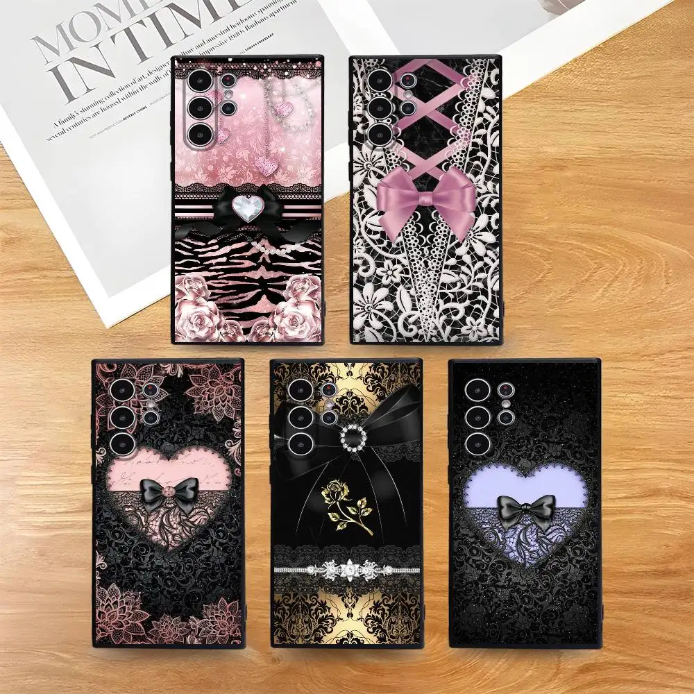 

Lace Gothic Cool Girl Fashion Phone Case For Samsung Galaxy S25 S24 S22 S23 Ultra S21 S20 Plus 5G Frosted Non-Slip Soft Cover