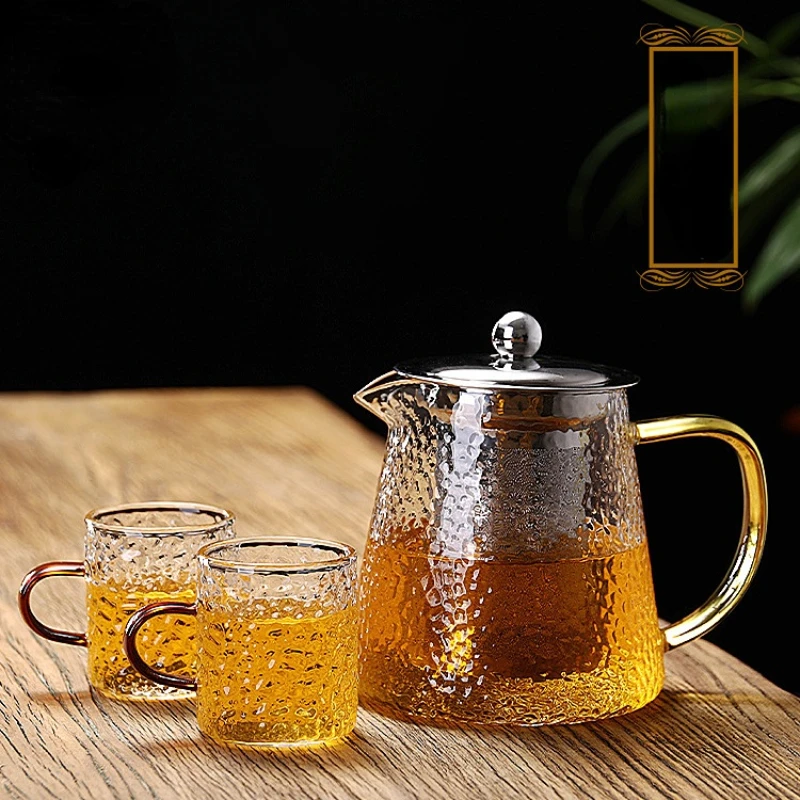 

Hammer Glass Bubble Teapot Set Household Scented Tea Kettle Stainless Steel Leakage Thickening Filter Teapot Frosted Glass Jar