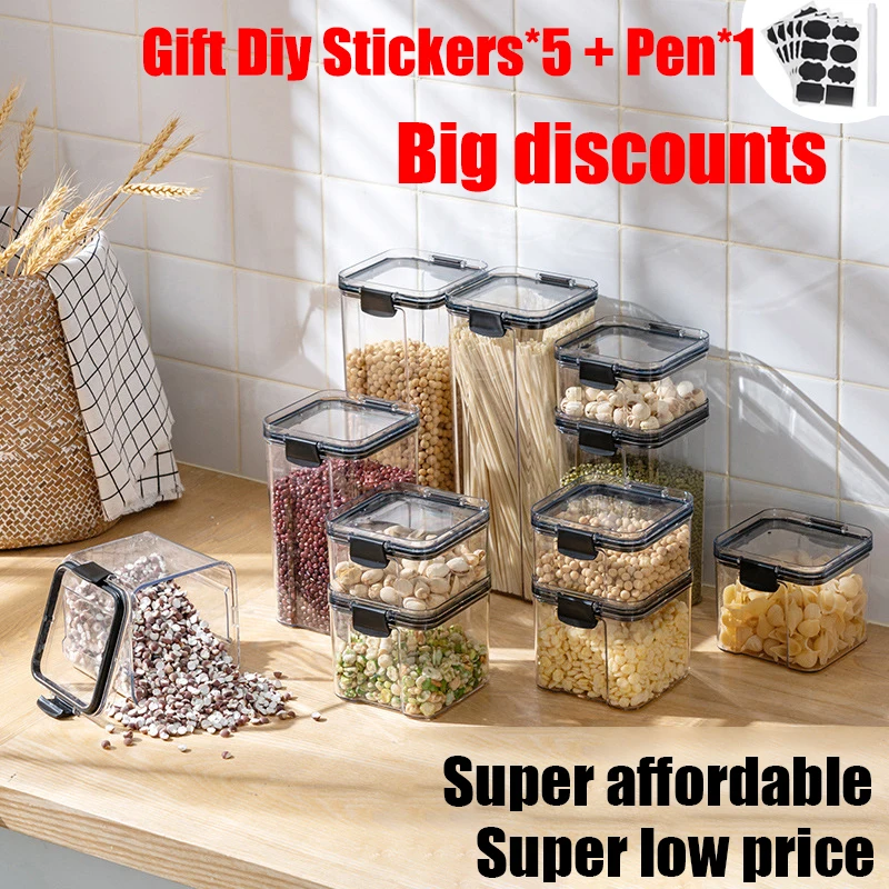 2-12PCS Set Stackable Kitchen Sealed Jar Plastic Food Storage Box Multigrain Storage Tank Dried Fruit Tea Jar Storage Containers