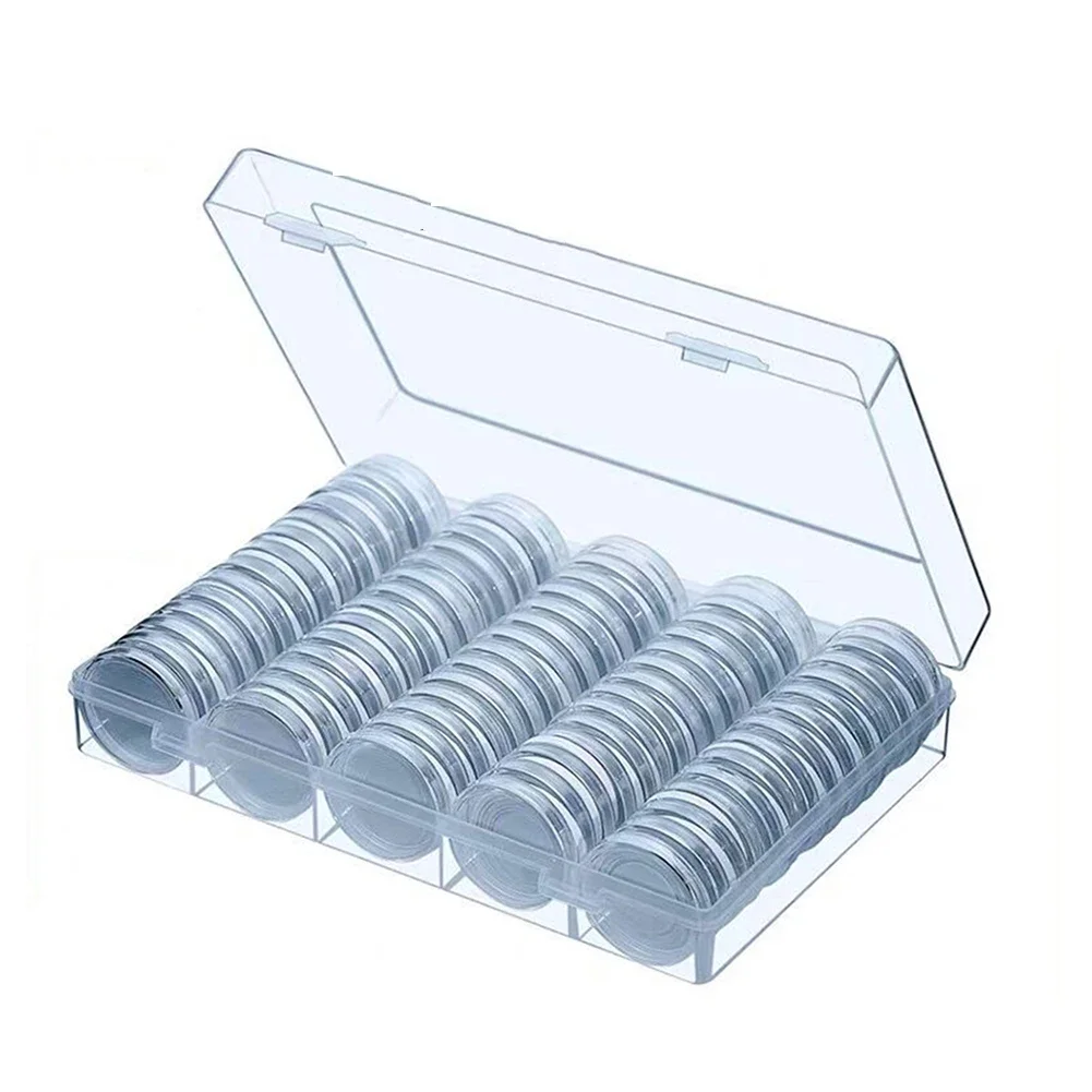 Transparent Coin Holder Case Set 100 Coin Capsules with Storage Organizer Box Suitable for 17mm/20mm/25mm/27mm/30mm Coins