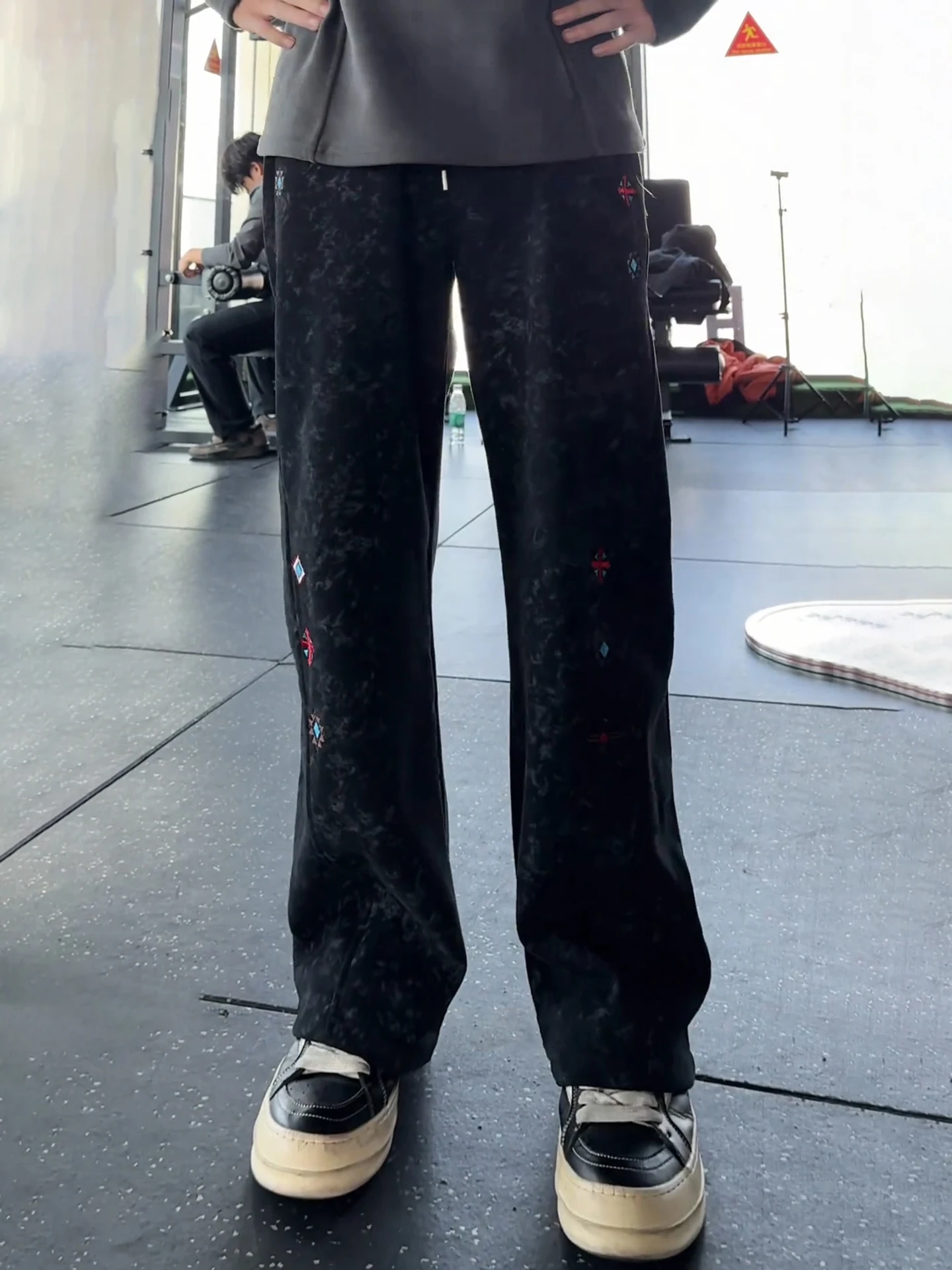 American Dyed Embroidered Fleece Men's Sweatpants Autumn Winter Youth Cleanfit Heavyweight Casual Sports Pants Straight Leg