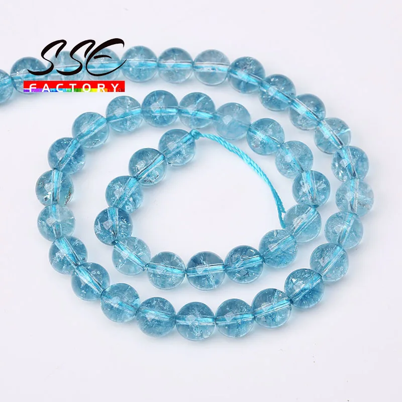 5A Perline di quarzo di cristallo di topazio blu naturale per la creazione di gioielli Perline sparse rotonde Collana braccialetto fai da te fatta a mano 4 6 8 10 12mm 15"
