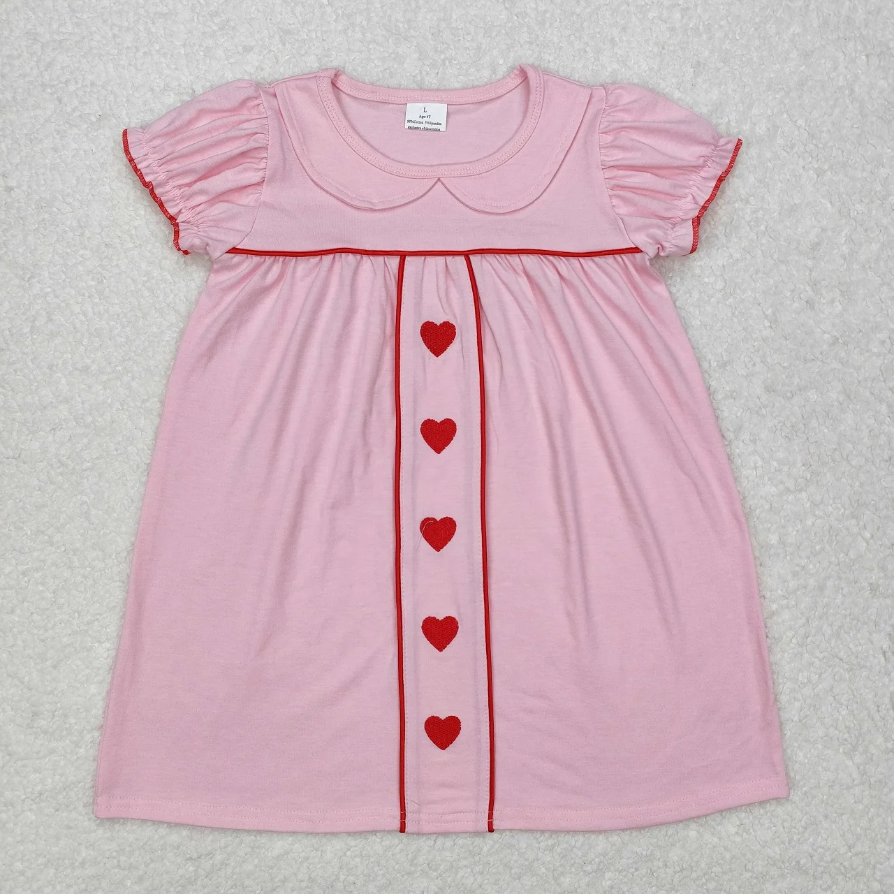 Wholesale Children Short Sleeves Embroidery Hearts Toddler Knee Length Valentine's Day Clothes Baby Girl Kids Cotton Dress