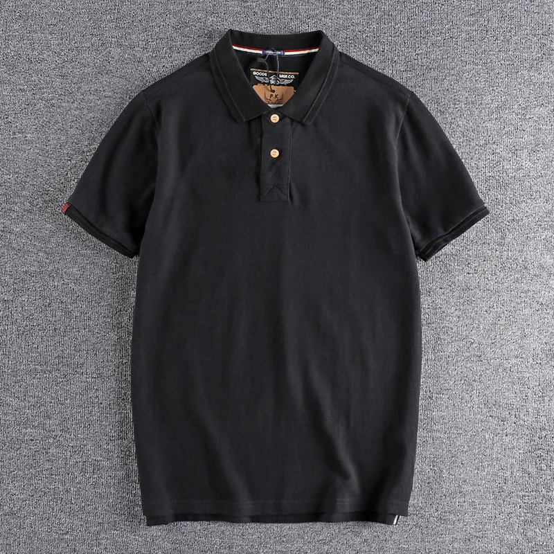 Polo de lapela de algodão masculino, solto, cor sólida, simples, casual, fenda, manga curta, retro, verão