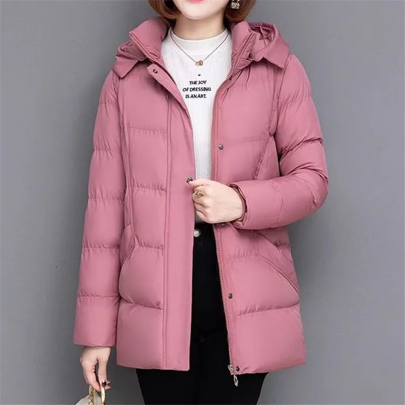 Women Down Parkas 2023 Winter New Cotton Padded Jacket Thick Warm Overcoat Large Size Middle-aged Female Hooded Puffer Coat 4XL