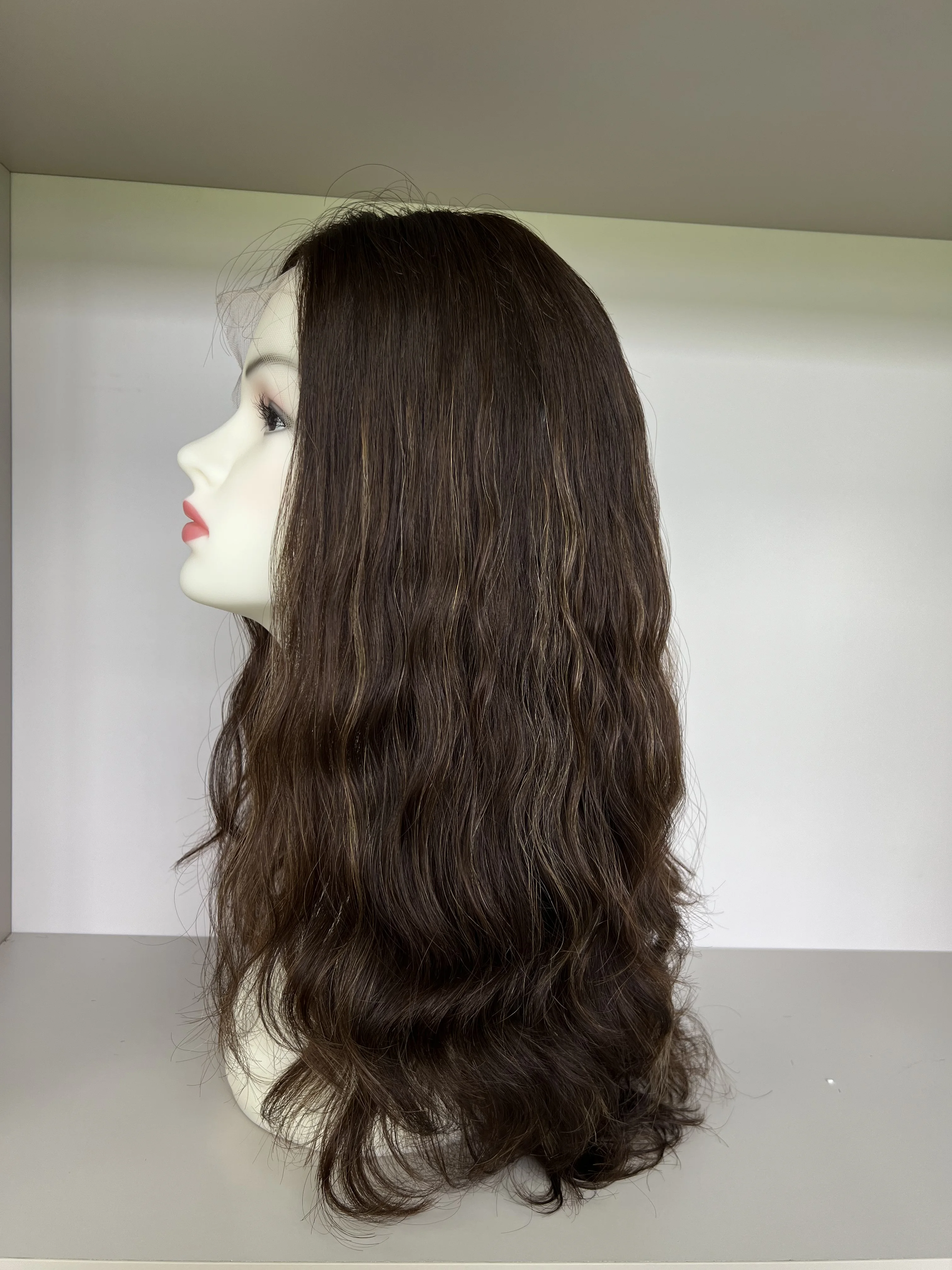 European Virgin  Hair Half wig  Lace Top with ponytail  Wave Hair long Layer Tsingtaowigs Kosher Wig For Women Free Shipping image 3