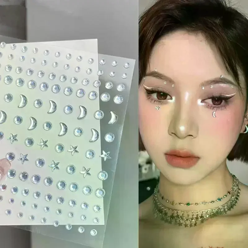 /YOV/Eyes Face Makeup Temporary Tattoo Self Adhesive Beauty Colorful Pearl Jewels Stickers Festival DIY Body Art Decorations 3D