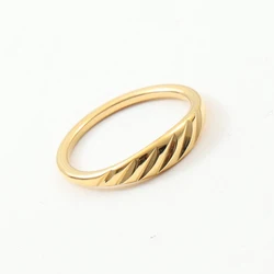 PVD Gold Plated Stainless Steel Sculpted Cable Micro Pinky Ring for Women