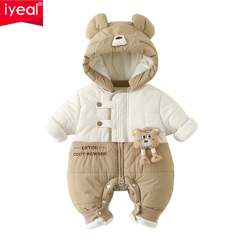 

IYEAL Winter Bebes Clothes Girls Romper Infant Cotton Flannel Baby Jumpsuit Hooded Baby Clothing Toddler Boys Warm Clothes 0-18M