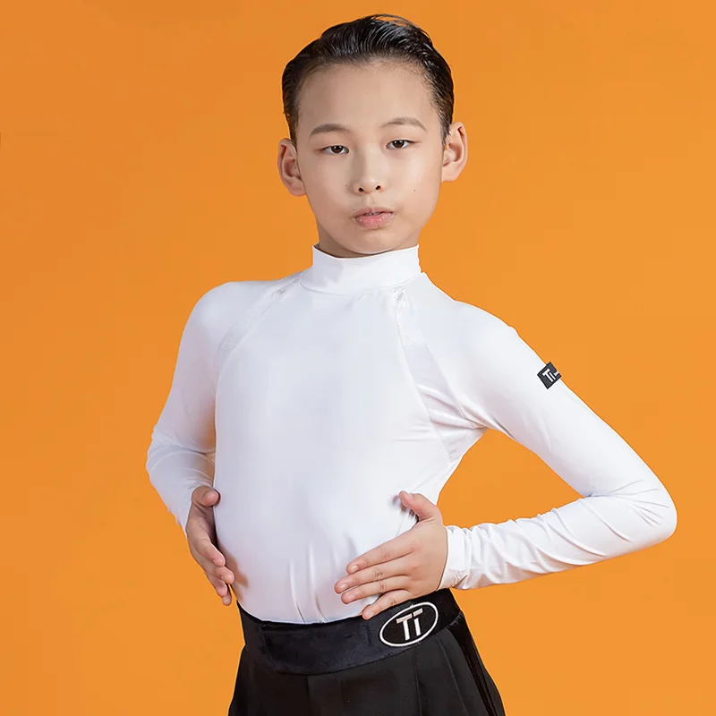 

Latin Dance Shirt Boys High Collar Long Sleeve Practice Clothing Competition Tops Cha Cha Rumba Ballroom Tango Dance Wear BL5768