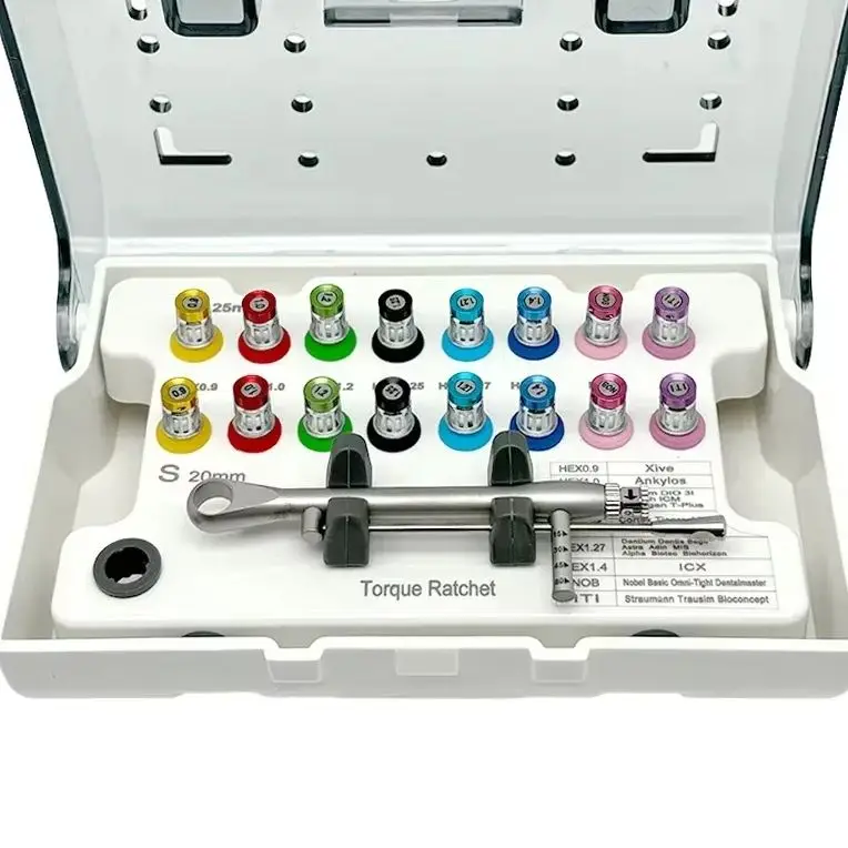 

Kit Dental Implant Tool Kit Screwdriver Universal Hand Driver with Autoclavable Box Dental Torque Wrench Prosthetic Kit