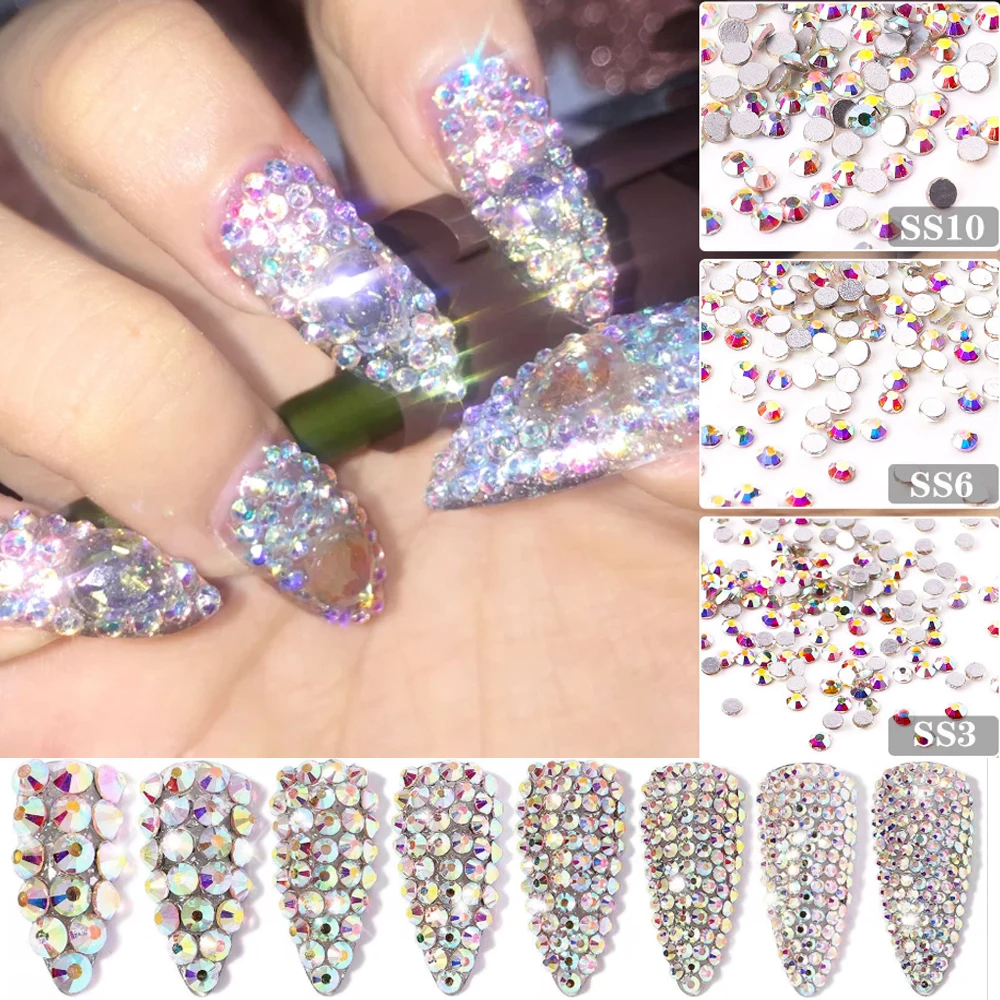 

YANRUO All Sizes 2000NoHF Crystal AB Flatback Glitter Glass Strass DIY Nail Art Rhinestones DIY Accessories Nail Art Decorations