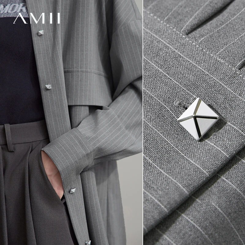 AMII الحد الأدنى الخريف بلوزات طويلة الأكمام 2025 موضة رقيقة شريط الترا فضفاض متوسط طول غير مرونة قمصان غير رسمية 12553032