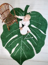 Palm Tree Leaf Shape Large Tufted Rug Fluffy Plush Anti-skid Mat Area Rug Kids Playing Carpet Baby Creeping Floor Mats