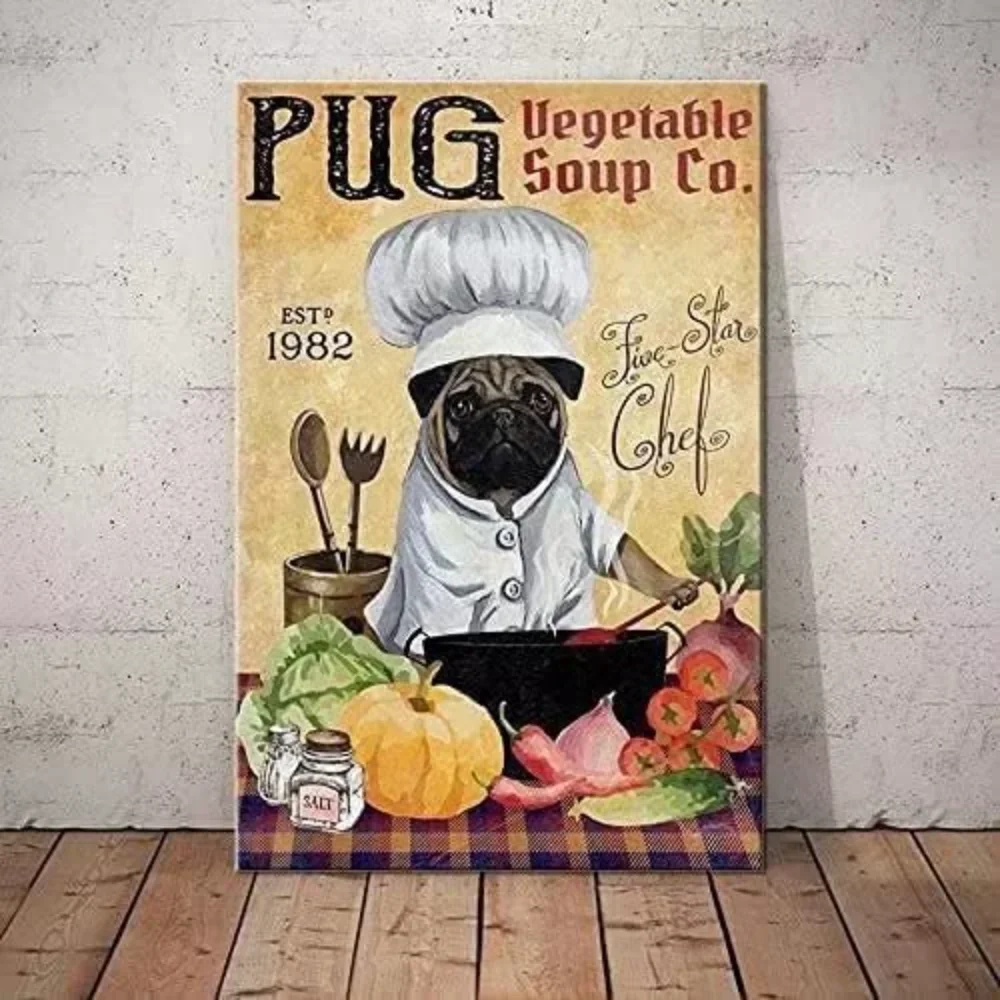 Mops Metall Blechschild Gemüse Suppe Co. Lustiges Poster, Café, Esszimmer, Wohnzimmer, Badezimmer, Küche, Zuhause, Kunst, Wanddekoration, Plakette G