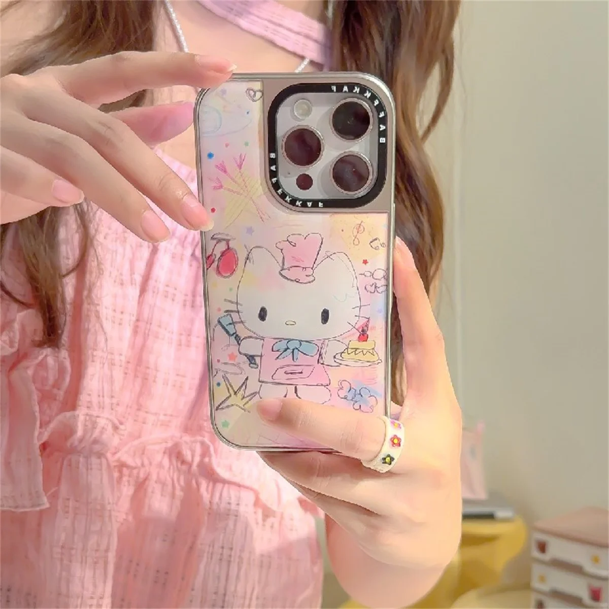 

Kawaii Cartoon Graffiti Hellokitty Phone Case For iPhone 16 Pro 15 14 Pro Back Cover Cute Protective Cases Funda