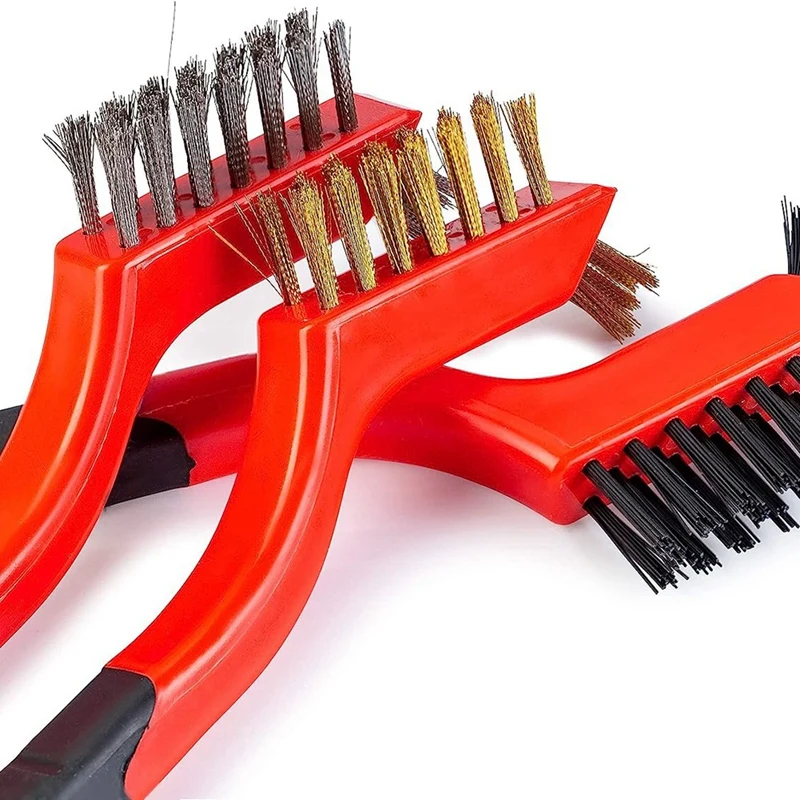 Set di spazzole metalliche per la pulizia di metallo nero e rosso + plastica con raschietto per vernice per ruggine, sporco