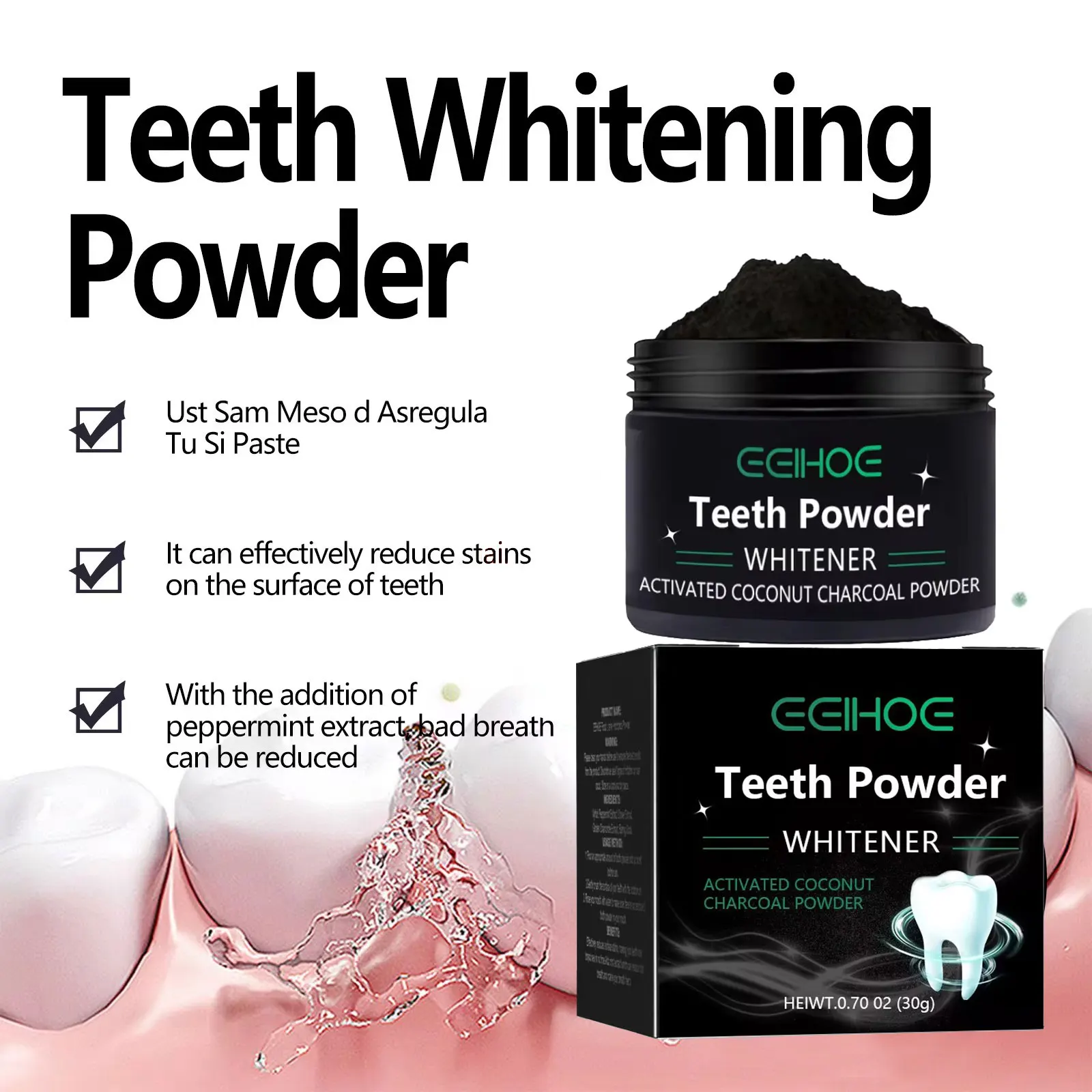 치아 미백 제품을위한 EELHOE 숯 분말 얼룩 제거  - Whitening Powder Activated 리뷰 및 가격