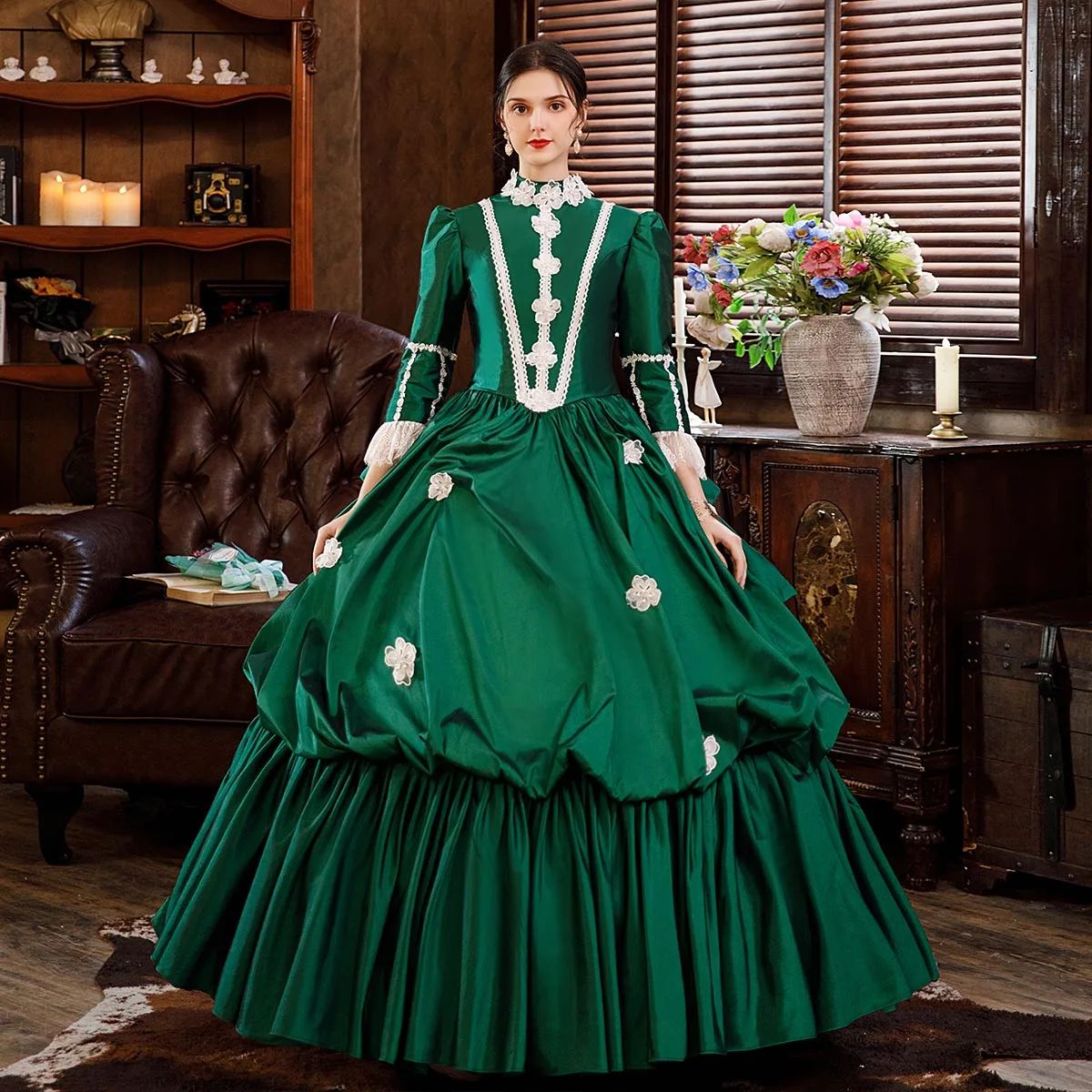 Robe de luxe verte Marie Antoinette, robe de bal, robe de soirée victorienne pour adultes, pour femmes