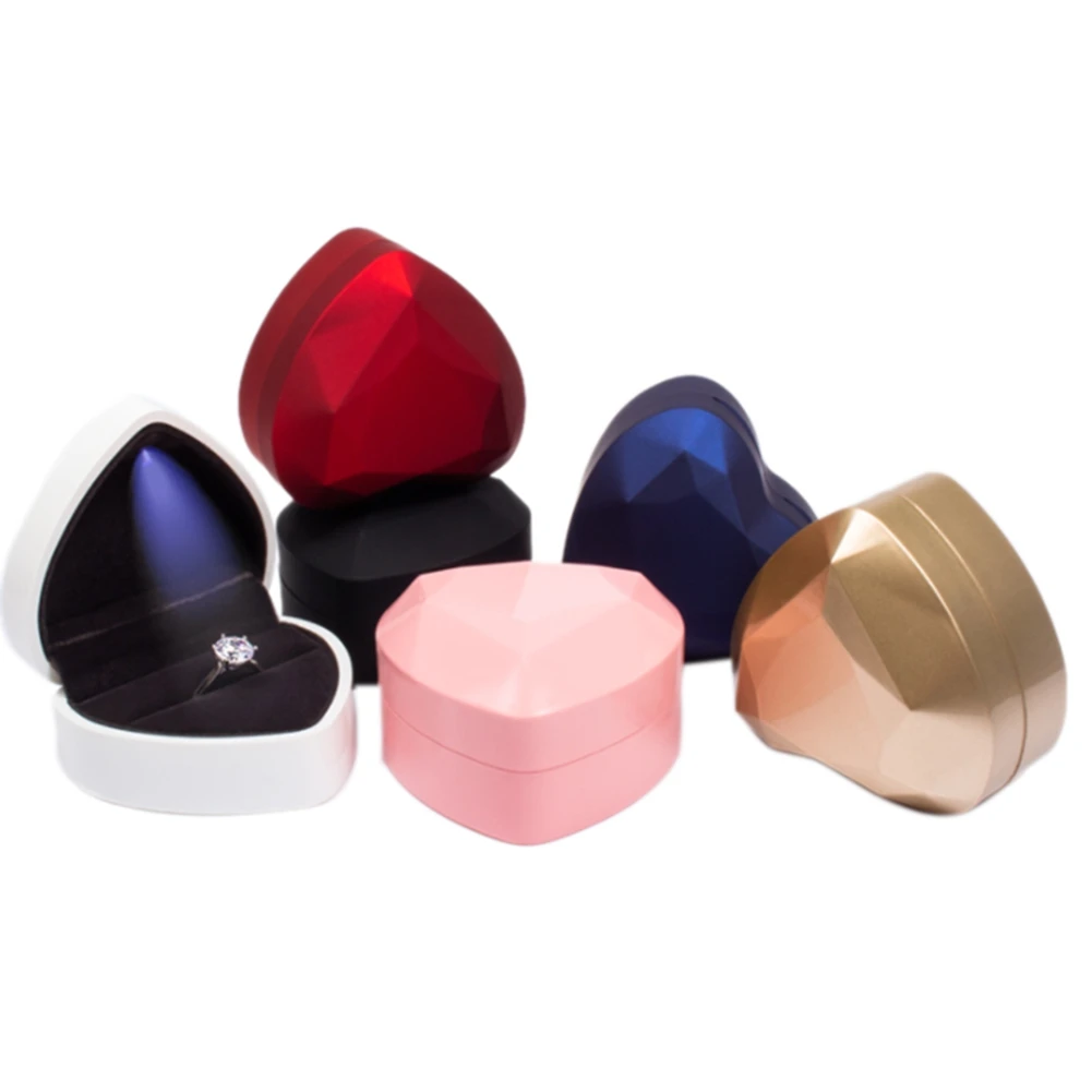 A38M Heart-Shaped LED Wedding Ring Box with Display Storage Jewelry Case Gold