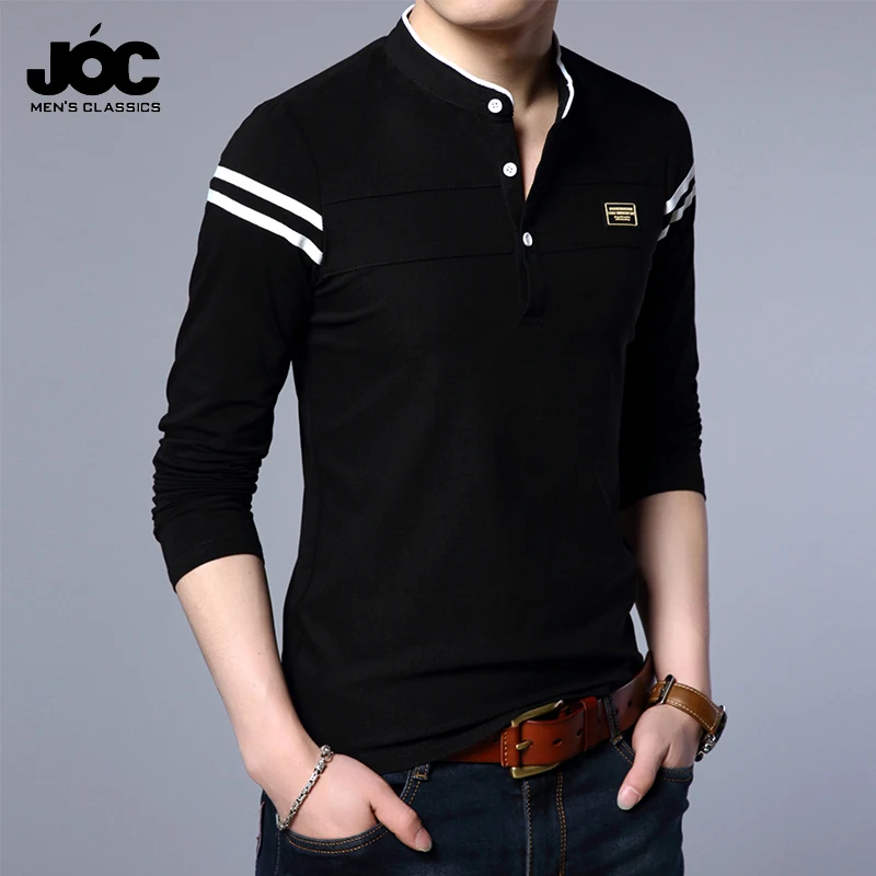 Men\'s Fashion Summer Long Sleeved POLO T-shirt Casual Cotton Breathable Top Stand Up Neck Long Sleeve Korean Comfortable Shirt