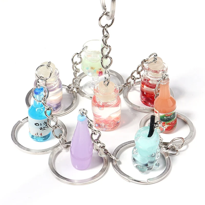 10Pcs/Lot Trendy Key Ring Bottle Drinks Hang Jewelry Accessories Summer Kawaii Charm Diy Unisex Pendant Finding Supplies