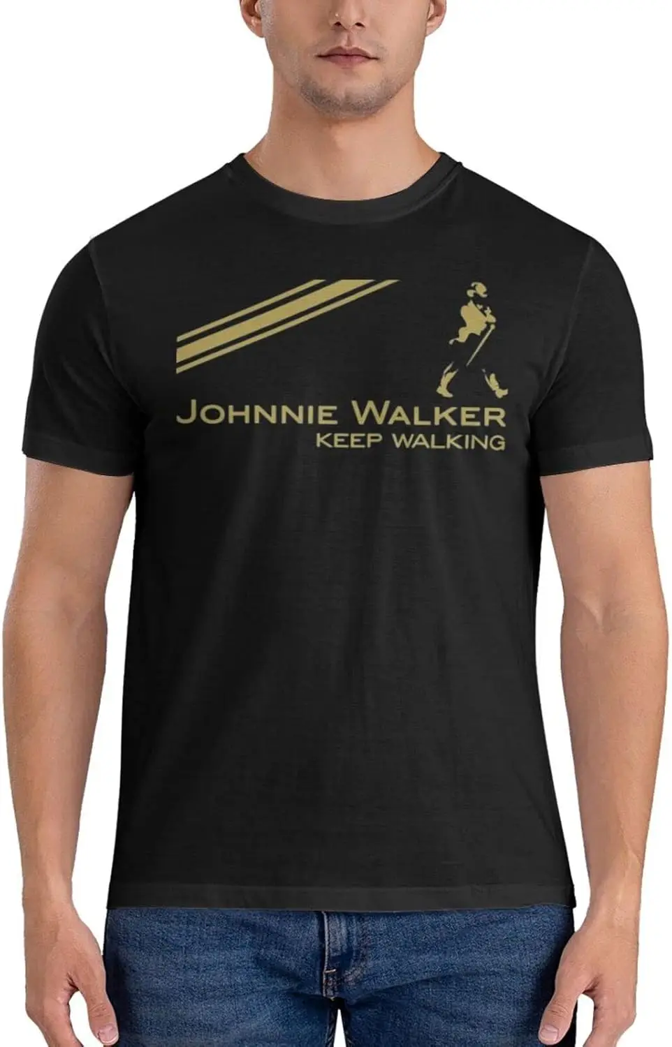 Johnnie Music and Walker Shirt Men's Comfortable Short Sleeve Shirt Round Neck Cotton Fashion T-Shirt Black