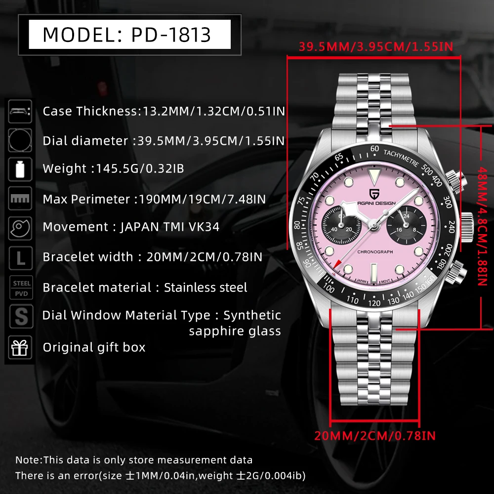 PAGANI DESIGN Men Watches New Pink BB Panda Dial Chronograph Fashion Luxury Quartz Watch For Men VK64 Movt Waterproof Watch 2026 view 6