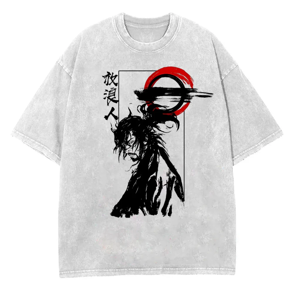 

Men Streetwear Vintage Black Tshirt Harajuku Anime Graphic Print T-Shirt Summer Short Sleeve Cotton Loose Washed White Top Tee