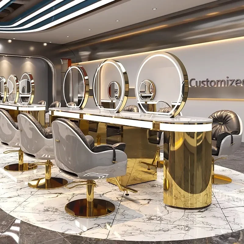 Internet celebrity hair salon mirror table with lamp single and double-sided hair salon special haircut mirror with cabinet