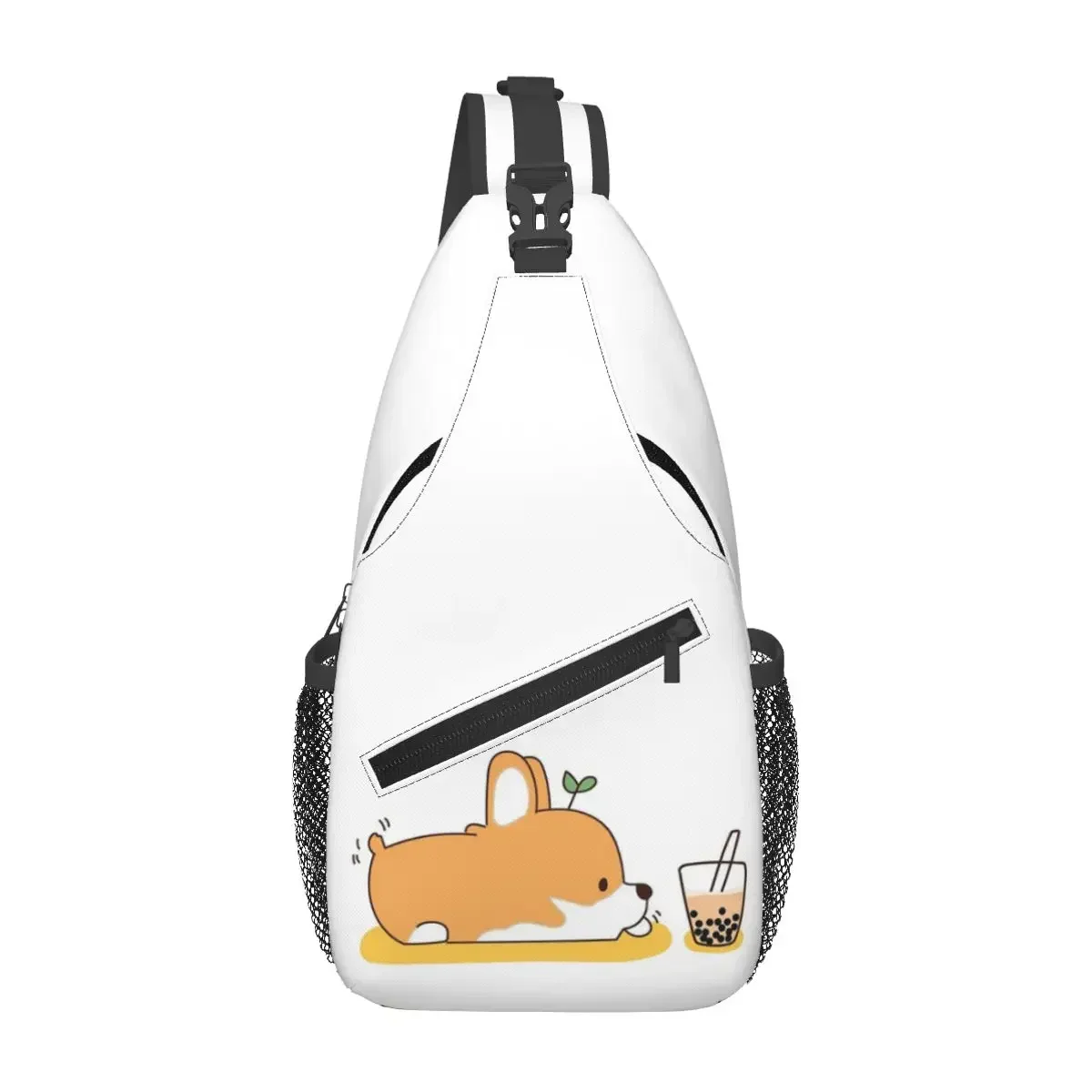

Corgi And Bubble Tea Chest Bag Men Sling Crossbody Backpack Chest Bag Travel Hiking Daypack Shoulder Bag