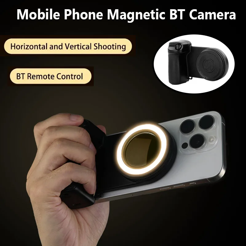

MagSafe Phone Camera Shutter Grip for iPhone 16 Android Bluetooth Selfie Stabilizer With Fill Light for Smartphone Photography
