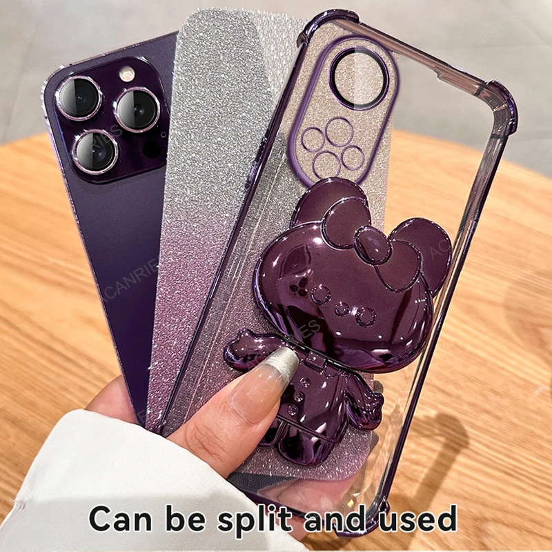 For Huawei Nova 9 Se 10 11 Pro 12 Lite 7 12s Rabbit Mirror Stand Four Corner Anti-shock Case Plating Nova9 Nova12s Protect Cover image 4
