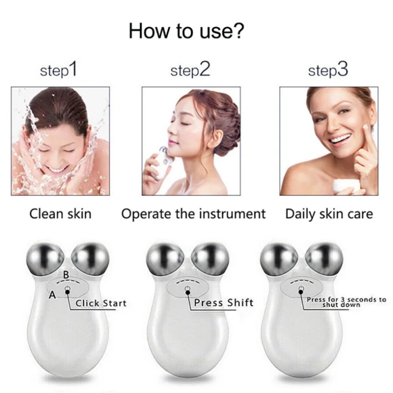 Microcurrent Face Roller Skin Tightening Beauty Device 3 Gears USB Charging Face Lifting Machine Facial Massager Anti-Aging