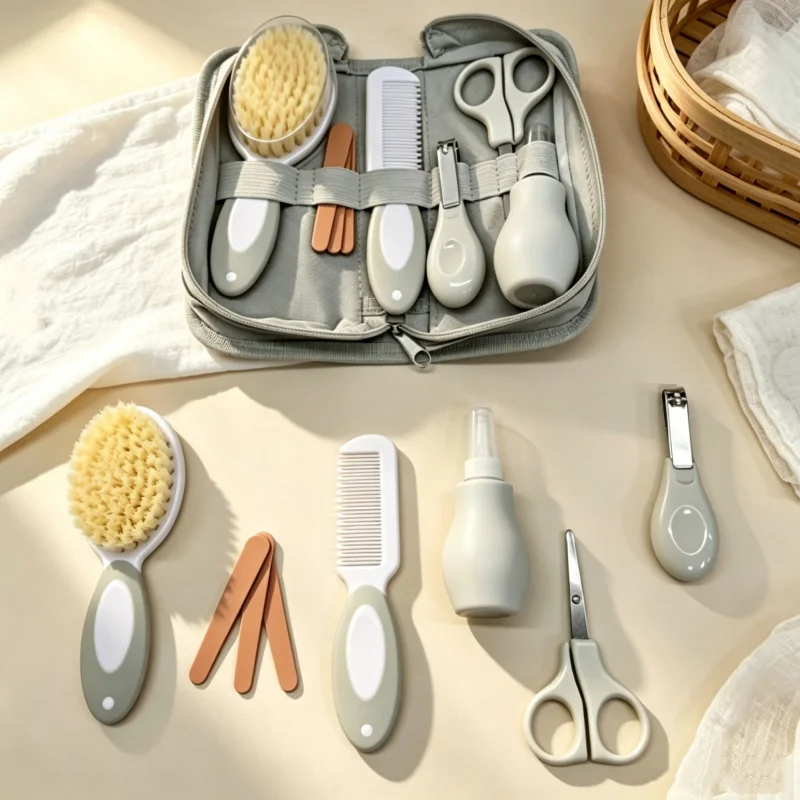 Ensemble de soins quotidiens pour bébé 6/7 pièces - Irrigateur nasal pour bébé, ciseaux de petite taille, brosse à cheveux douce, lime à
