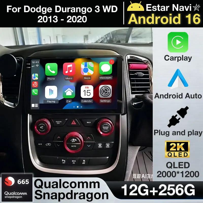 Radio Multimedia con Reproductor de Video para Auto Android 16 para Dodge Durango 3 WD 2013 - 2020, Navegación GPS, Sin 2din, DVD, 4G, WiFi, Carplay