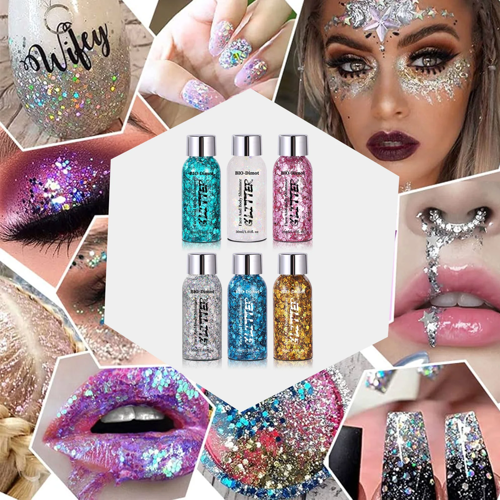 BIO-Dimot Shiny Silver 30g Glitzergel für Gesicht/Körper – vegan-freundlicher Sparkle Shimmer für Partys, Make-up, Cosplay, Nägel und Haut